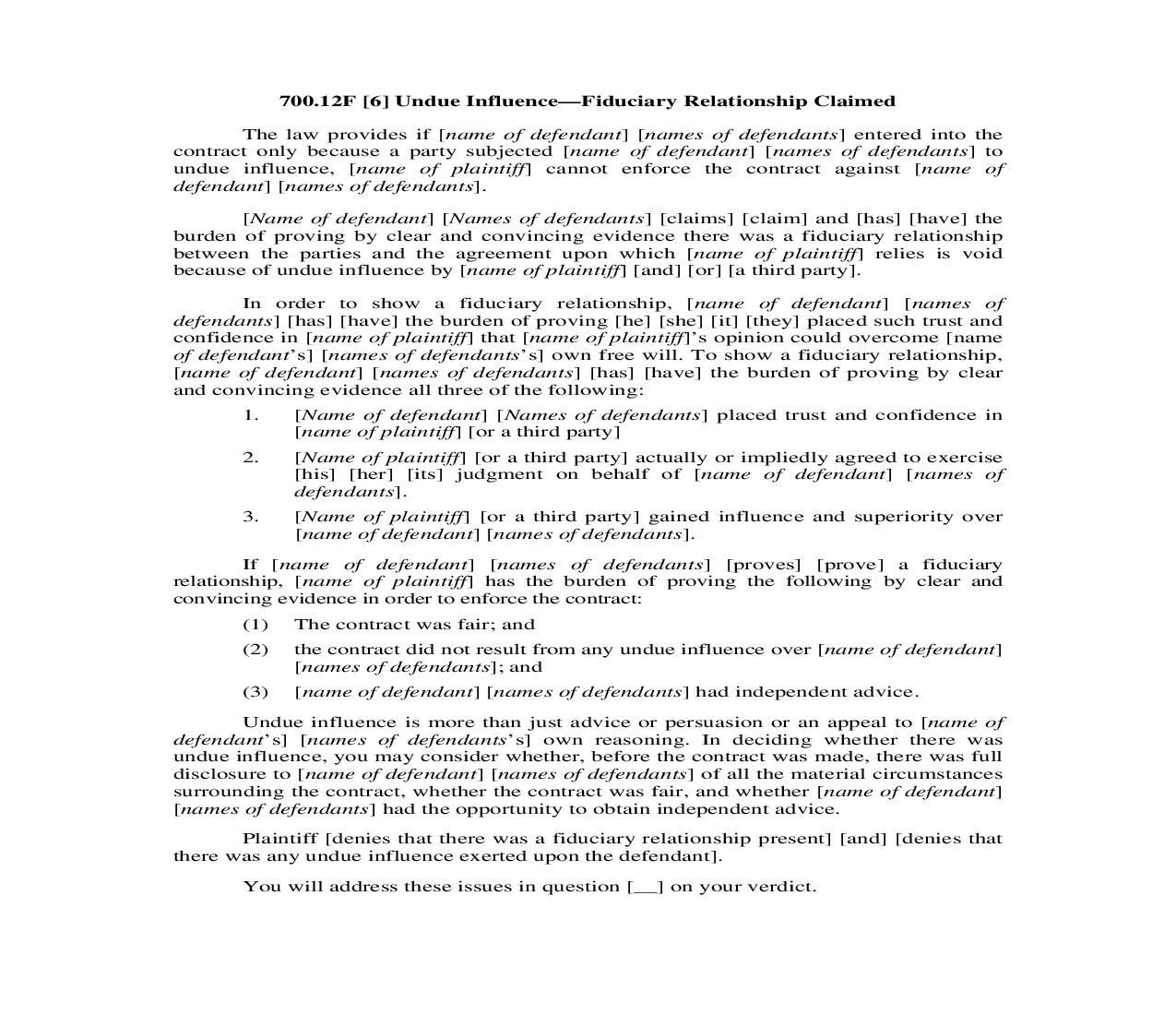 700.12F. [6] Undue Influence-Fiduciary Relationship Claimed | Pdf Doc Docx | Illinois_JI